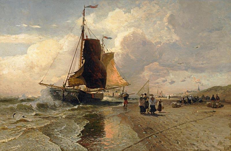 Emil Neumann Fischmarkt am Strand vor Scheveningen oil painting image